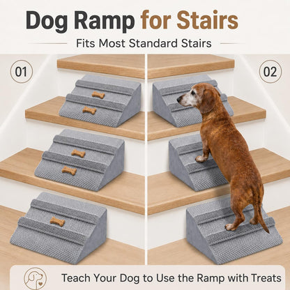 Dog Ramp for Stairs & Couch, Anti-Slip Pet Steps for Small, Large & Senior Dogs & Cats, Foldable Dog Ramp for Bed & Car, Safe Puppy Stairs with Washable Cover & Pad (2)